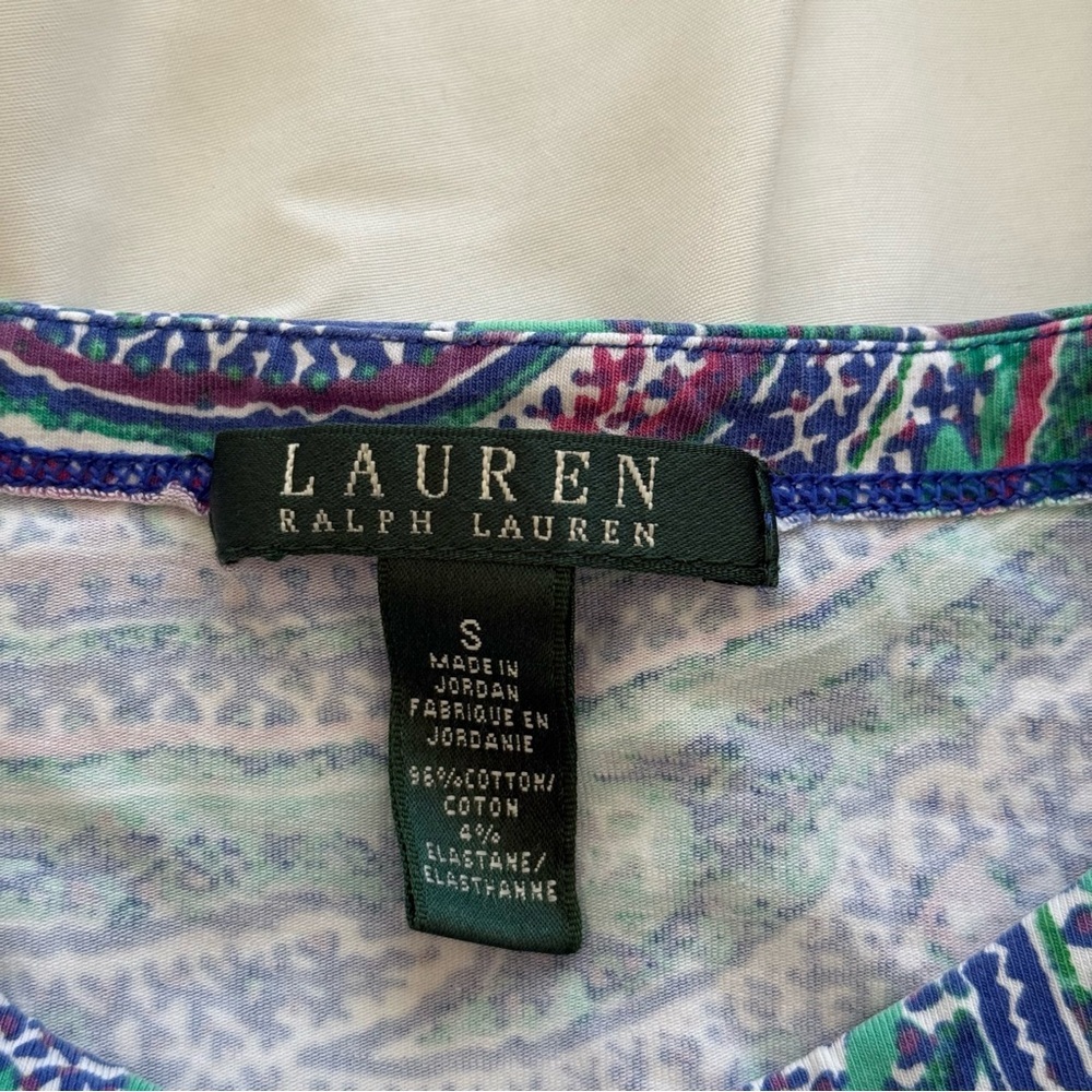 Lauren Ralph Lauren Paisley Print Blue Multi Color Pullover Shirt Artsy Vtg Sm - Picture 3 of 6